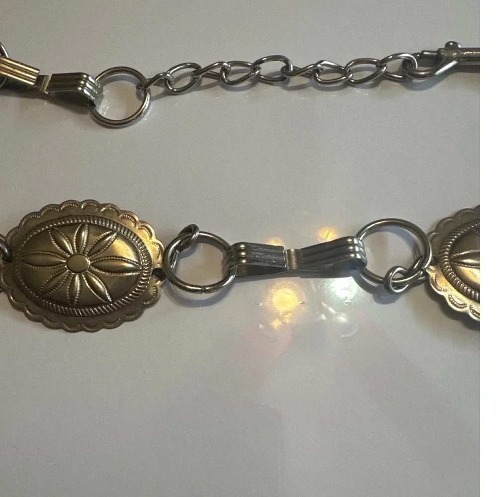 Concho Chain Belt Womens OS Silver Excellent Western Boho Sunburst